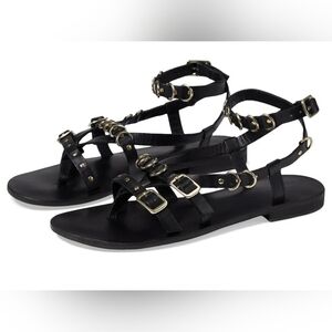 Free People Midas Touch Ankle Strap Sandal Size 10 Leather And Gold Hardware